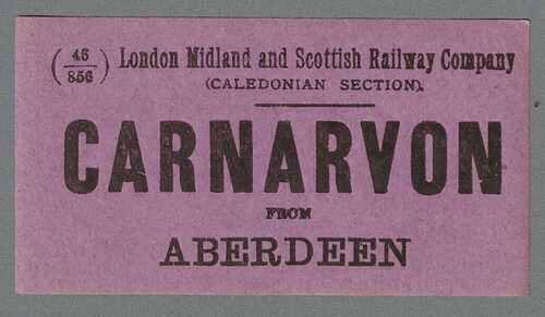 LONDON MIDLAND and SCOTTISH RAILWAY LUGGAGE LABEL- CARNARVON from Aberdeen (Caley